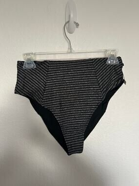 JMP The Label High Waist Metallic Black and Silver Striped Bikini Bottoms - M